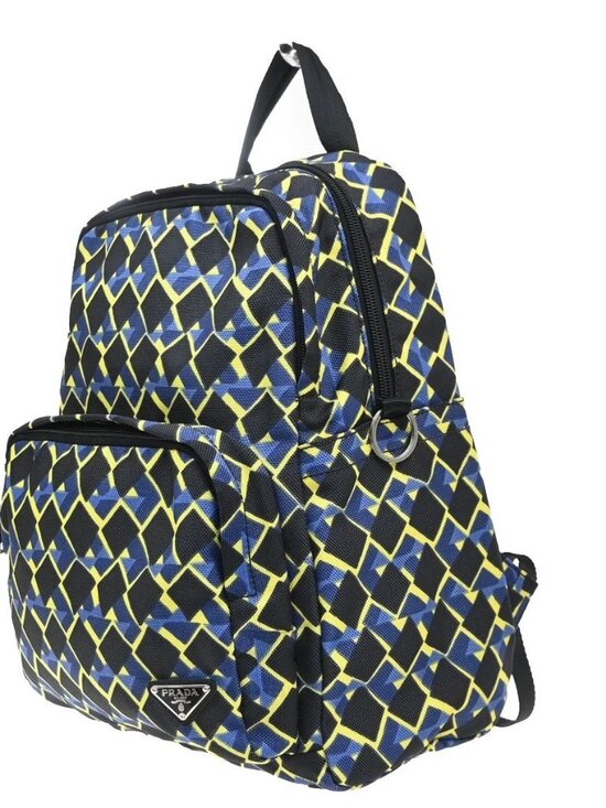PRADA Logo Back Pack Bag Nylon Leather Yellow Blue Black SHW main image 14